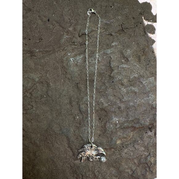 Crow Sterling Silver Clay Pendant Lab White CZ Hand Stamped Sterling 925 Chain - Picture 9 of 10